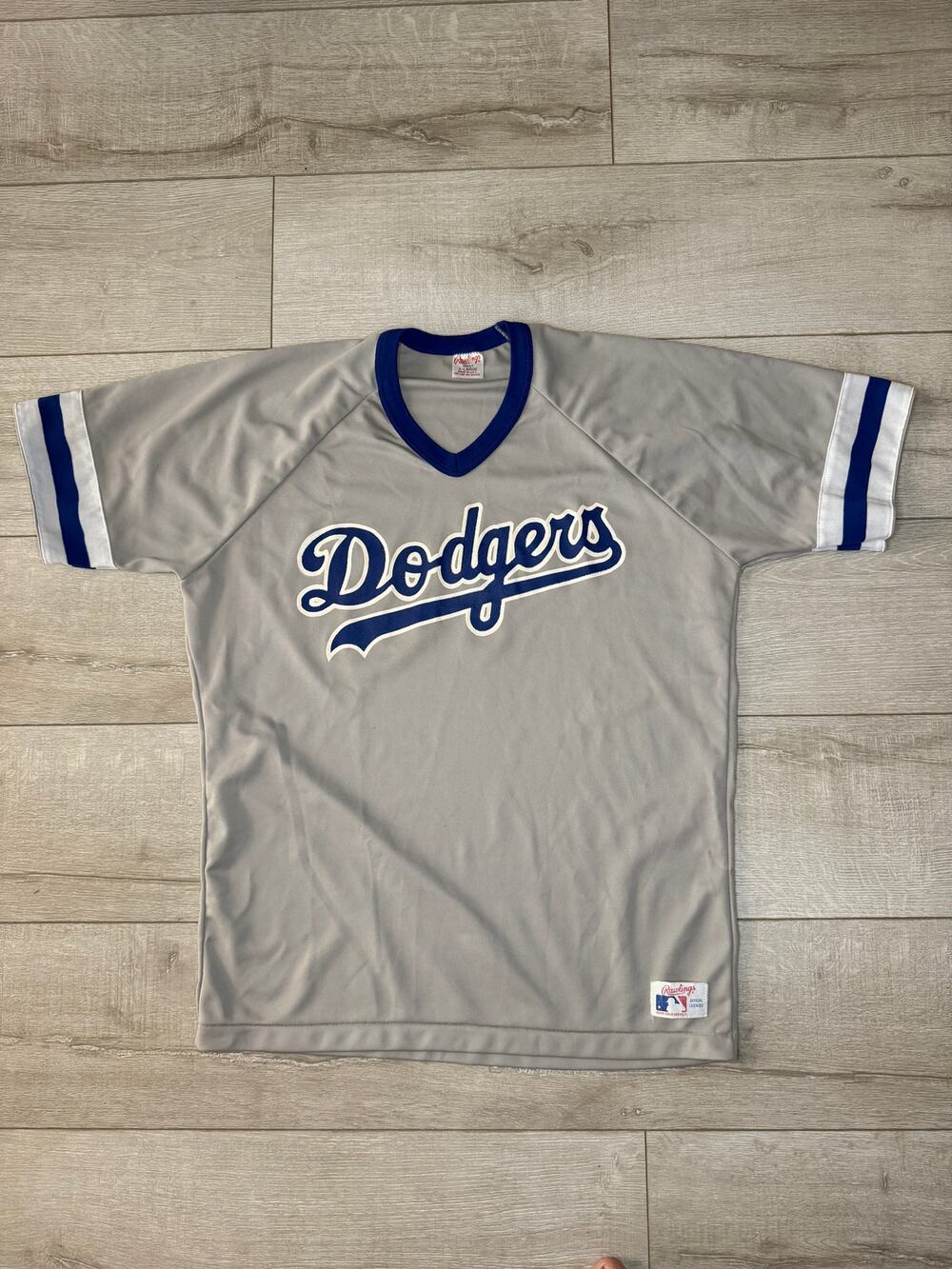 Vintage Rawlings LA Dodgers Pullover Jersey XL Grey V-Neck USA Made